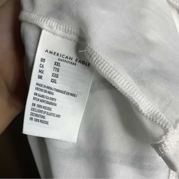 American eagle striped off shoulder ruffle tiered dress white gray - Picture 13 of 13